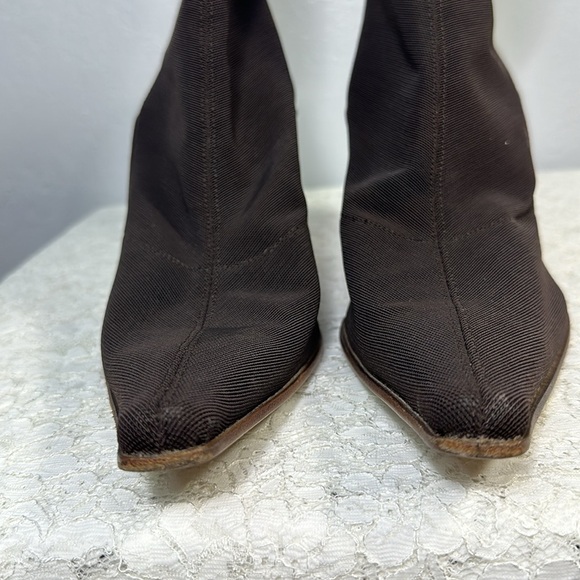 Sergio Rossi Brown Leather Nylon/ Spandex Pull On Boots - Picture 7 of 11